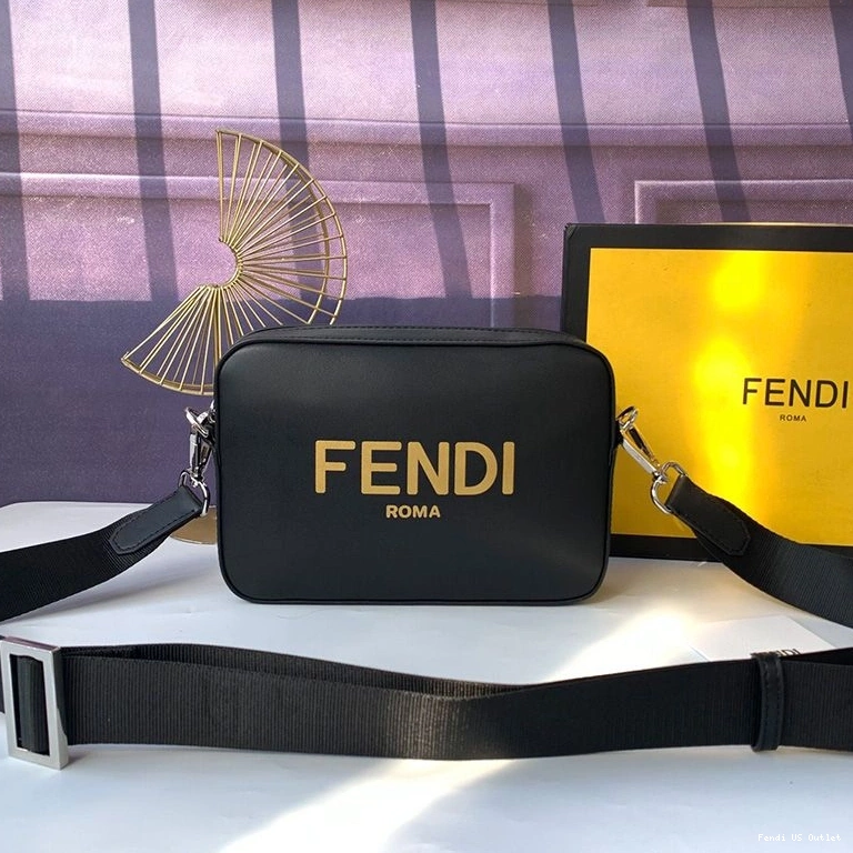 HOT ROMA Case Logo Fendi Black Camera Calf Compact In Leather 0721